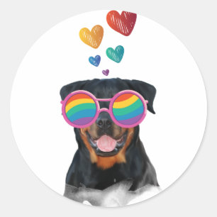 Adesivo Cachorro Rottweiler com Corações Dia dos Namorados