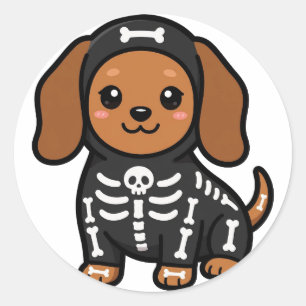 Adesivo Cachorro-Salsicha Esqueleto Fofo de Halloween
