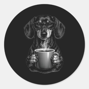 Adesivo Cachorro salsicha inteligente amante de café engra