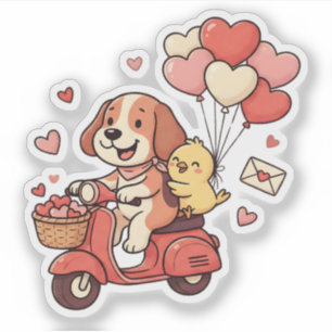 Adesivo Cachorro Scooter Coração Balões Do Dia dos Namorad