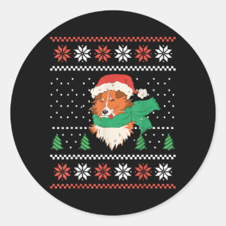 Adesivo Cachorro Sheltie de Natal com Chapéu de Papai Noel