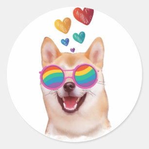 Adesivo Cachorro Shiba Inu com Corações Dia dos Namorados
