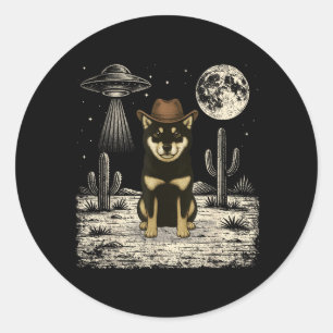 Adesivo Cachorro Shiba Inu Cowboy Ocidental Engraçado Ufo