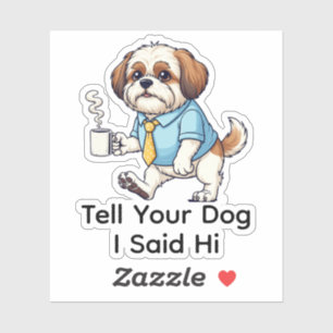 Adesivo Cachorro Shih Tzu engraçado terno de negócios café