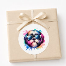 Cachorro Shih Tzu Legal Aquarela Usando Óculos de