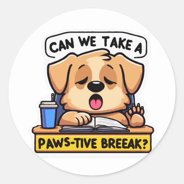 Adesivo Cachorro Sonolento Pedindo uma pausa criativa na c (Frente)