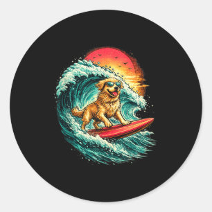 Adesivo Cachorro surfista engraçado golden retriever praia