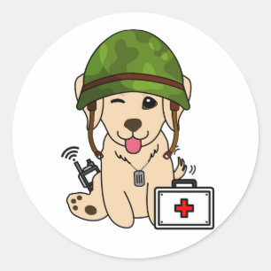 Adesivo Cachorro-Tronco Vestindo capacete do exército