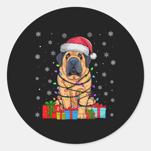 Adesivo Cachorro Ugly Xmas Lights Santa Hat Tibetan Mastif (Frente)