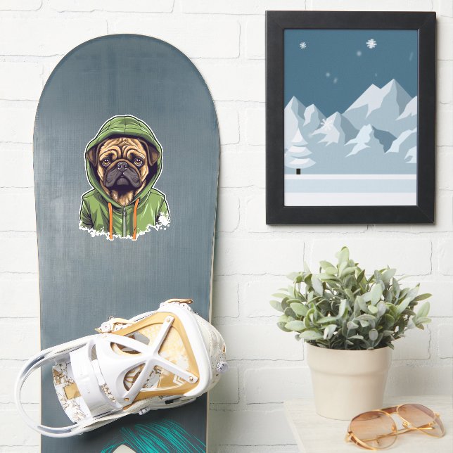 Adesivo Cachorro Vestindo capuz verde (Prancha de snowboard)