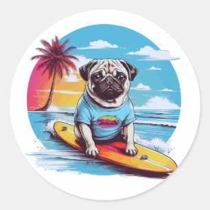 Adesivo Cachorro vetor surfando nas ondas