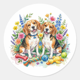 Adesivo Cachorros Beagles em Aquarela Fofos