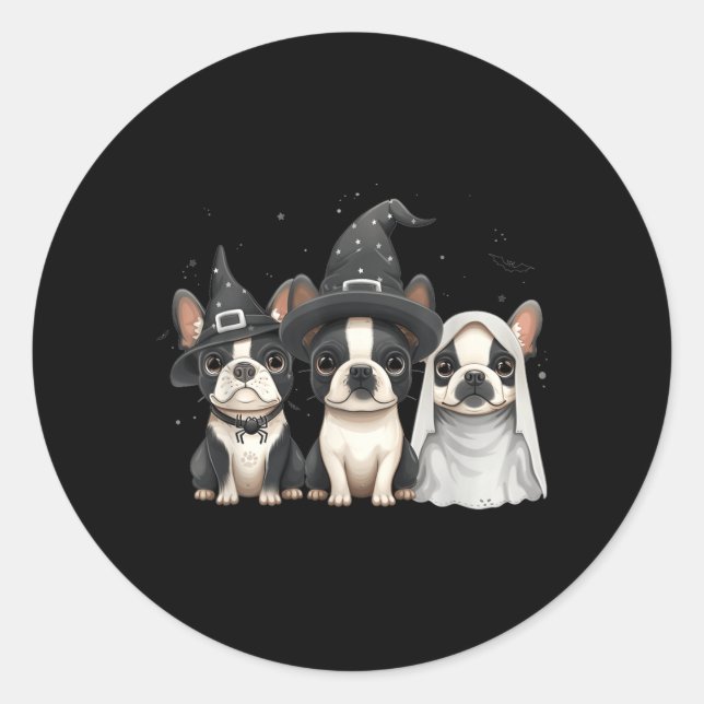 Adesivo Cachorros Boston Terrier de Halloween Fofos com Ch (Frente)