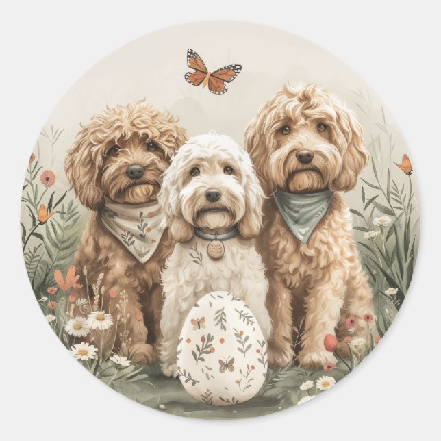 Adesivo Cachorros de Goldendoodle páscoas (Frente)