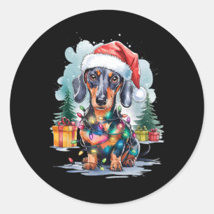 Adesivo Cachshund Cachorro Papai Noel Noel Luzes de Natal