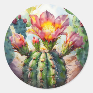 Adesivo Cacto Aquarela com Flores do Deserto Vibrantes