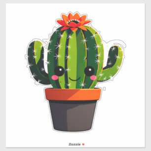 Adesivo Cacto de desenho animado fofo em vaso com flor