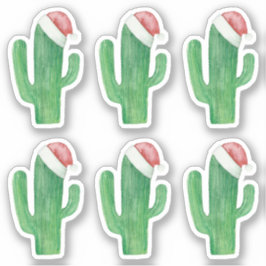 Adesivo Cacto de Natal em aquarela. Green Santa Claus