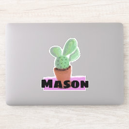Adesivo Cacto em Pote Aguarela Nome Personalizado
