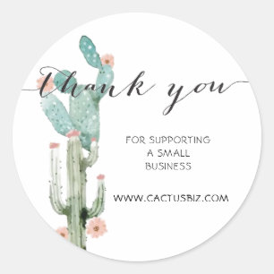 Adesivo Cacto Florido Aquarela Agradecimento Personalizado