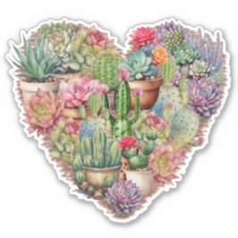 Adesivo Cactos Em Forma Cardíaca Vinil