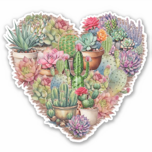Adesivo Cactos Em Forma Cardíaca Vinil (Frente)