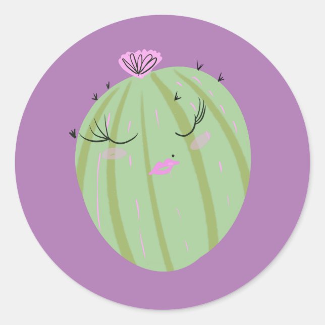 Adesivo Cactus Doodle Cartoon Engraçado (Frente)