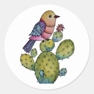 Adesivo Cactus E Ave Arco-Íris Em Aquarela