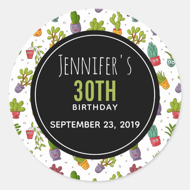 Adesivo Cactus Nature Suculenta Padrão Aniversário (Frente)