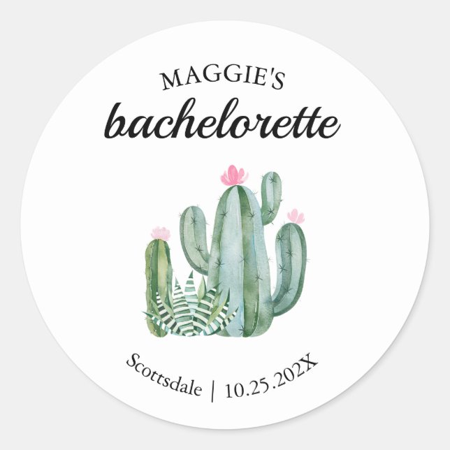 Adesivo Cactus Succulent Desert Bachelorette Favor (Frente)