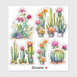 Adesivo Cactus Succulents Botânica Watercolor Painting