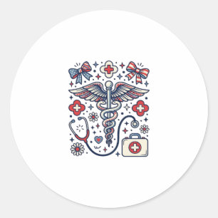 Adesivo Caduceu Médico Vintage Patriota Enfermeira Vetor D