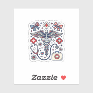 Adesivo Caduceu Médico Vintage Patriota Enfermeira Vetor D