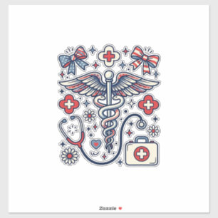 Adesivo Caduceu Médico Vintage Patriota Enfermeira Vetor D