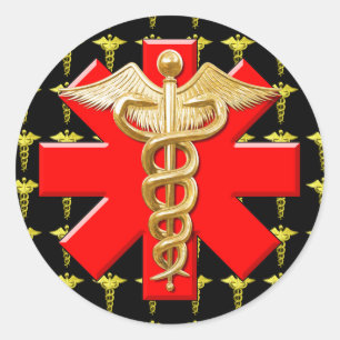 Adesivo Caduceus Dourado e cruz médica