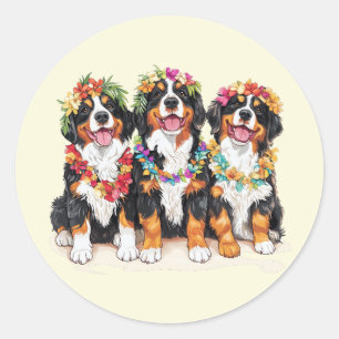 Adesivo Cães Berneses de Montanha Havaianos Lei de Flores