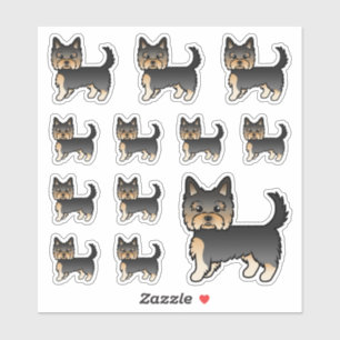 Adesivo Cães Cartoon Negros E Tan Yorkshire Terrier