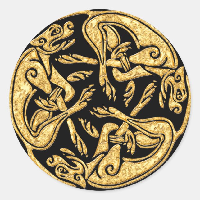 Adesivo Cães celtas dourados ornamentação tradicional arte (Frente)
