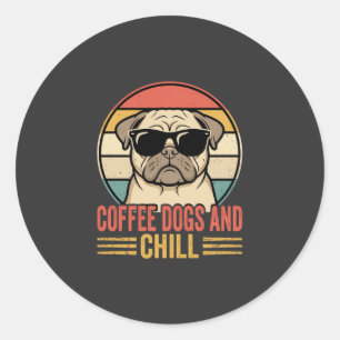 Adesivo Cães de Café e Pug Retro Chill