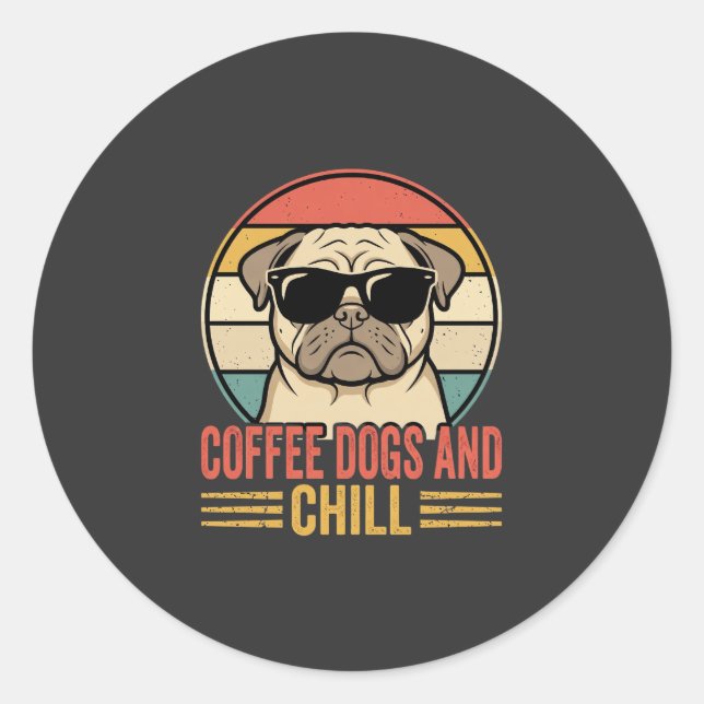 Adesivo Cães de Café e Pug Retro Chill (Frente)