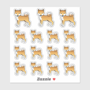 Adesivo Cães de Cartoon Vermelho Shiba Inu Cute