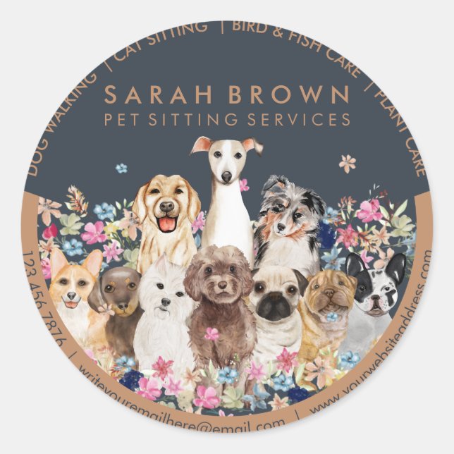 Adesivo Cães Desenho com Quadro Floral (Frente)