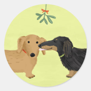 Adesivo Cães do Wiener do Natal do beijo   do visco dos