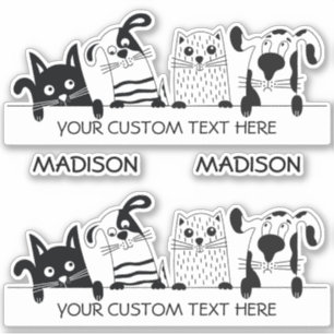 Adesivo Cães e Gatos de Cute de Texto Personalizados