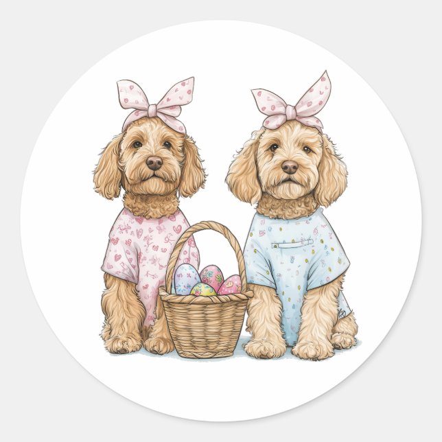 Adesivo Cães Goldendoodle de Páscoa (Frente)