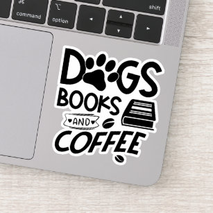 Adesivo Cães Livros Typografia Café Citação