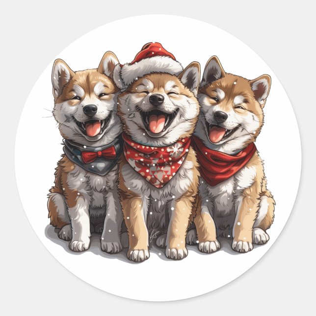 Adesivo Cães Papais noeis de Shiba Inu de Natal (Frente)