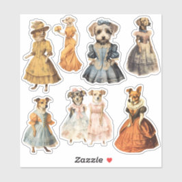 Adesivo Cães Vintage em Vestidos Kit de Diário de Lixo Ant
