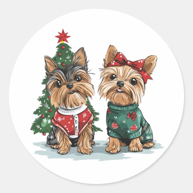 Adesivo Cães Yorkie de Natal (Frente)