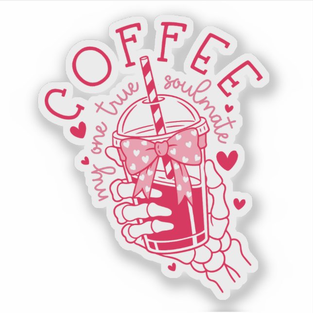 Adesivo Café Alma Gêmea Corações Vermelhos Mão de Esquelet (Frente)